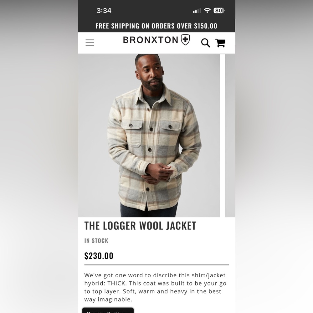 Large Men’s Bronxton logger wool jacket NWT